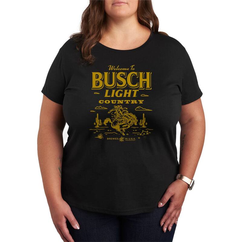 アニメキャラクター レディース トップス Tシャツ プラスサイズ グラフィック Licensed Character Plusize Busch Light Welcome To Busch Light Country Short Sleeve Graphic Tee Black ブラック