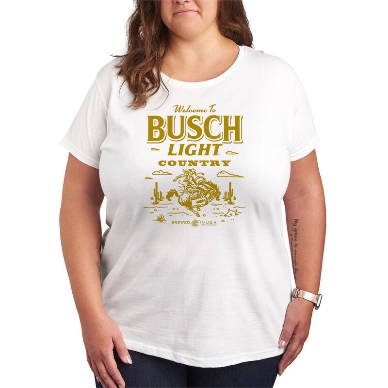 アニメキャラクター レディース トップス Tシャツ プラスサイズ グラフィック Licensed Character Plusize Busch Light Welcome To Busch Light Country Short Sleeve Graphic Tee White ホワイト