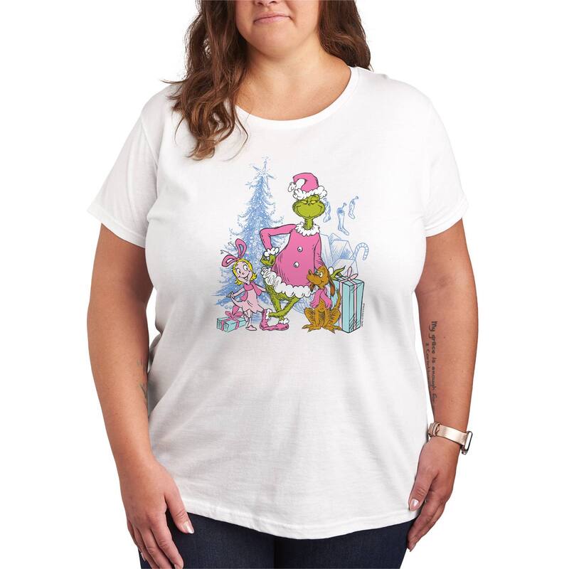 アニメキャラクター レディース トップス Tシャツ プラスサイズ グラフィック Licensed Character Plusize The Grinch Max & Cindy Lou Who Short Sleeve Graphic Tee White ホワイト
