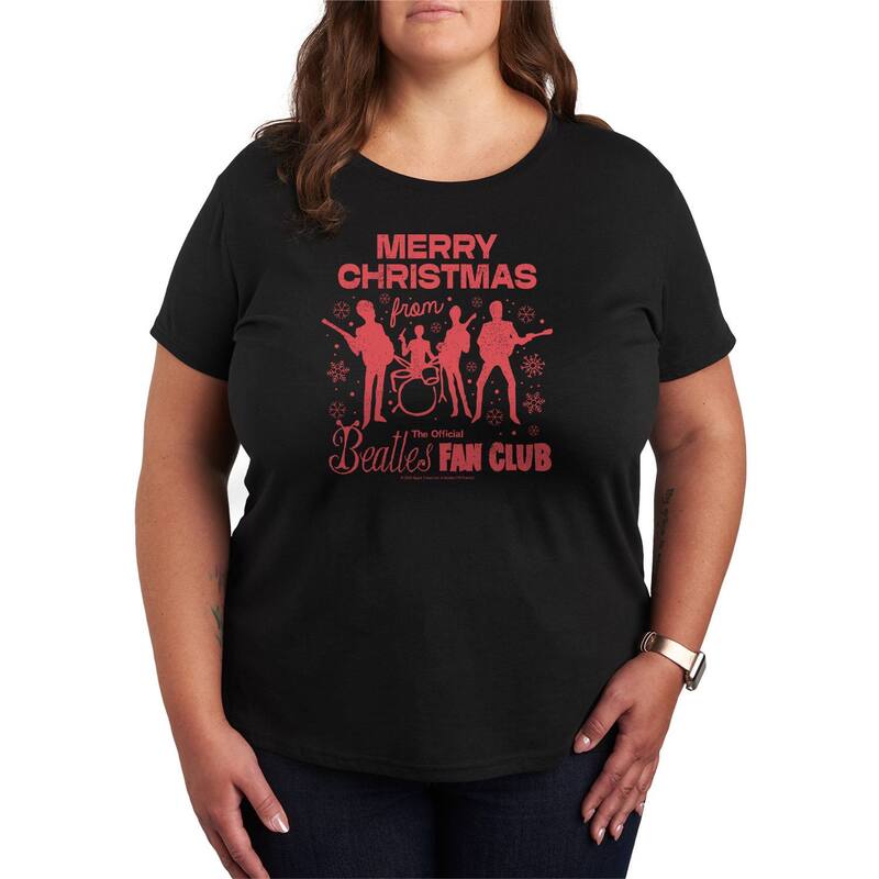アニメキャラクター レディース トップス Tシャツ プラスサイズ グラフィック Licensed Character Plusize The Beatles Merry Christmashort Sleeve Graphic Tee Black ブラック