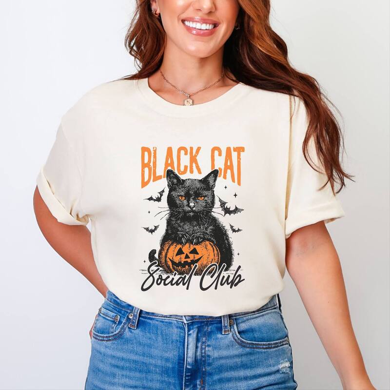 Simply Sage Market レディース トップス ティーシャツ Simply Sage Market Black Cat Social Club Pumpkin - Garment Dyed Tee Ivory 象牙色 レディースファッション-トップス-Tシャツ・カットソー