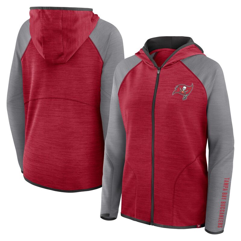 ファナティクス レディース トップス Tシャツ パーカー Women\'s Fanatics Red/Pewter Tampa Bay Buccaneers Redzonend Around Pass Raglan Full-Zip Hoodie Buc Red レッド