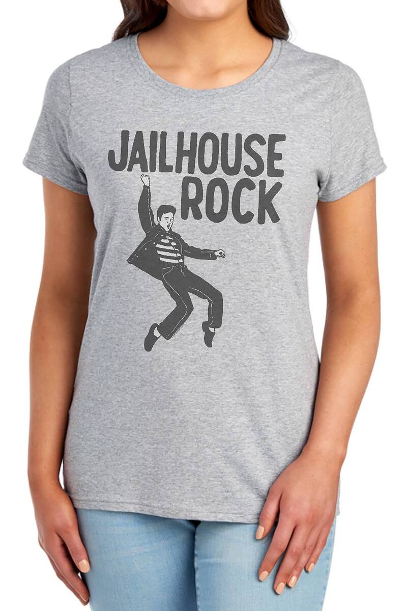 アニメキャラクター レディース トップス Tシャツ グラフィック Licensed Character Juniors' Elvis Jailhouse Rock Graphic Tee Heather Grey グレー