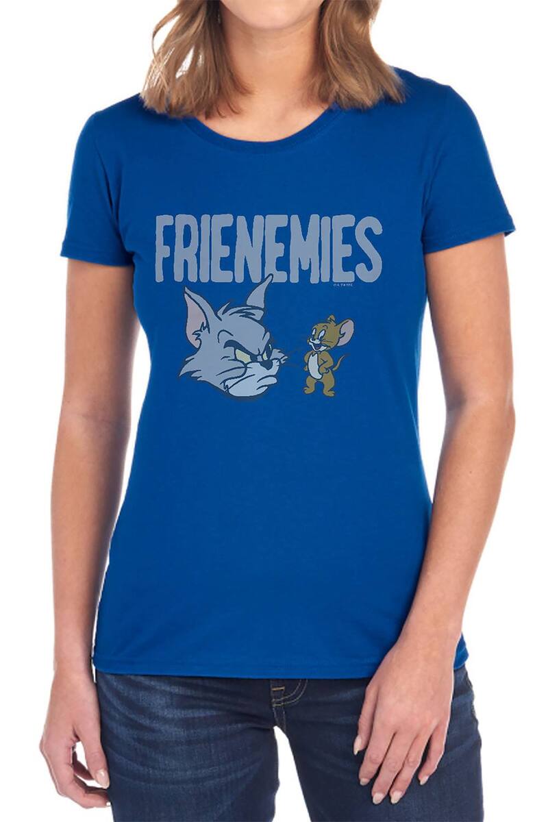 アニメキャラクター レディース トップス Tシャツ グラフィック Licensed Character Juniors' Tom & Jerry Frienemies Graphic Tee Dark Blue ブルー