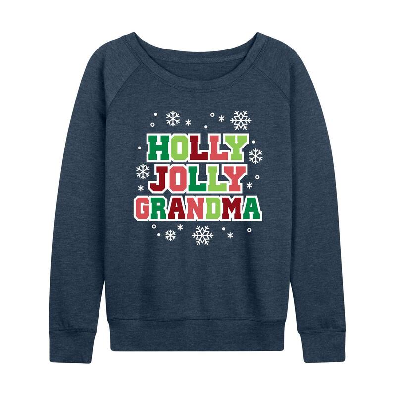 アニメキャラクター レディース トップス Tシャツ パイル グラフィック Licensed Character Women's Holly Jolly Grandma French Terry Long Sleeve Christmas Graphic Tee Heather Indigo ヘザー｜ReVida 店