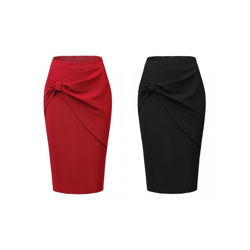 アレグラ ケー レディース ボトムスカート ハイウエスト ギャザー ミディ ALLEGRA K 2 Packs Work Pencil Skirts for Women Ruched High Waist Bodycon Midi Skirt Black Red ブラック