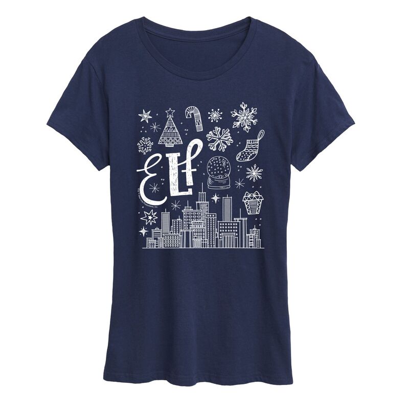 アニメキャラクター レディース トップス Tシャツ グラフィック Licensed Character Women's Elf Icon Doodleshort Sleeve Christmas Graphic Tee Navy ネイビー