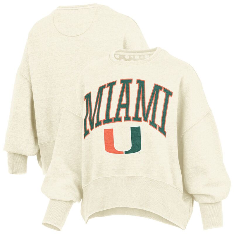 プレスボックス レディース トップス Tシャツ クルーネック スウェット Women's Pressbox Natural Miami Hurricanes Oversized Waist-Length Crewneck Sweatshirt Mia Beige ベージュ