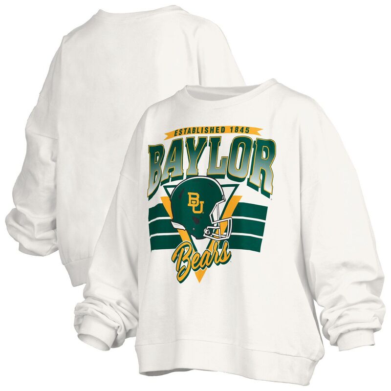 プレスボックス レディース トップス Tシャツ スウェット Women\'s Pressbox White Baylor Bears Oversized Janice Retro Waist-Length Pullover Sweatshirt Bay White ホワイト