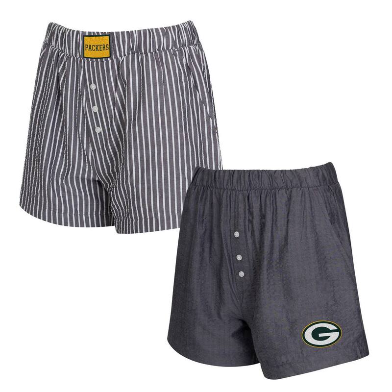 アンブランデッド レディース アンダーウェア ナイトウェア ショートパンツ Unbranded Women's Conceptsport Black Green Bay Packers Two-Pack Stripes and Solids Boxer Shortset Pkr Black ブラック