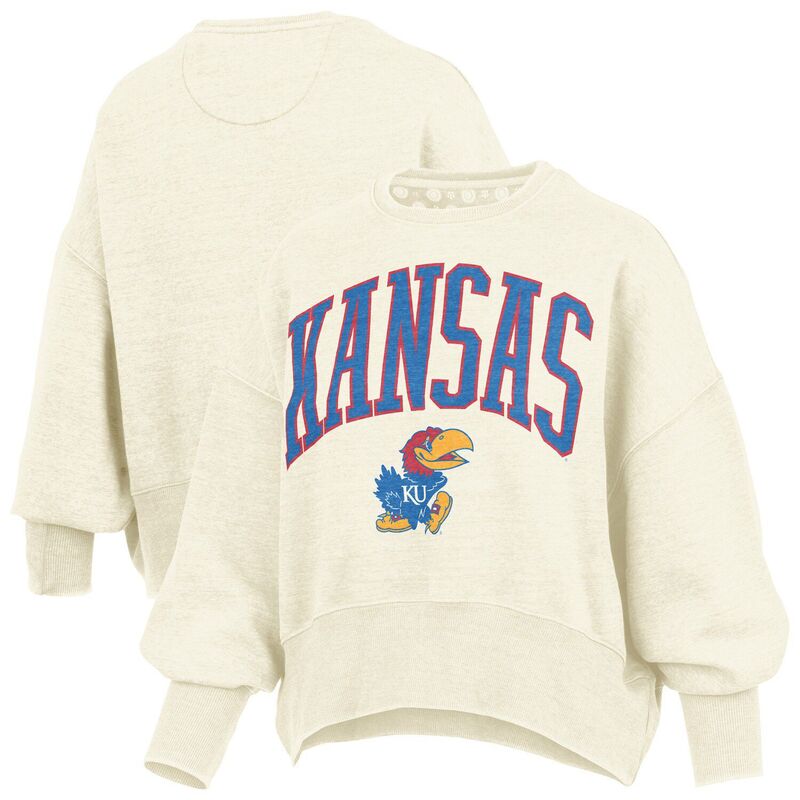 プレスボックス レディース トップス Tシャツ クルーネック スウェット Women\'s Pressbox Natural Kansas Jayhawks Oversized Waist-Length Crewneck Sweatshirt Kns Beige ベージュ