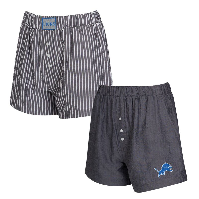 アンブランデッド レディース アンダーウェア ナイトウェア ショートパンツ Unbranded Women's Conceptsport Black Detroit Lions Two-Pack Stripes and Solids Boxer Shortset Lns Black ブラック