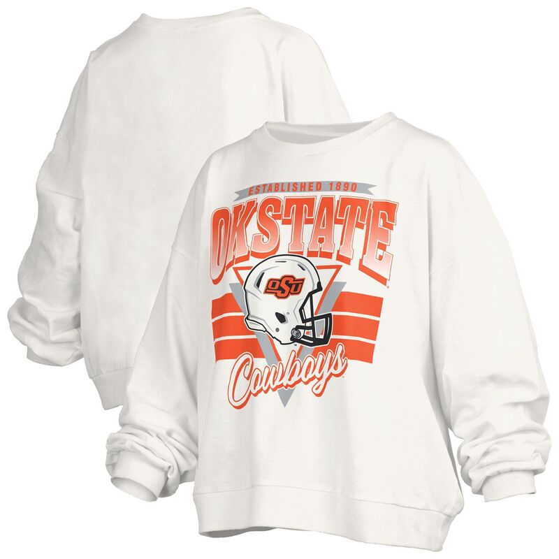プレスボックス レディース トップス Tシャツ スウェット Women\'s Pressbox White Oklahoma State Cowboys Oversized Janice Retro Waist-Length Pullover Sweatshirt Oks White ホワイト