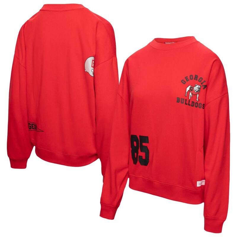 ミッチェル&ネス レディース トップス Tシャツ クルーネック スウェット Women's Mitchell & Ness Red Georgia Bulldogs Multi-Hit Crewneck Pullover Sweatshirt Uga Red レッド