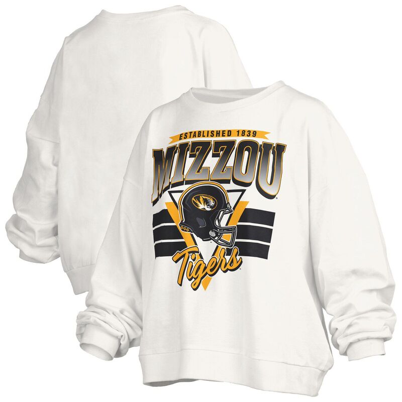 プレスボックス レディース トップス Tシャツ スウェット Women\'s Pressbox White Missouri Tigers Oversized Janice Retro Waist-Length Pullover Sweatshirt Msi White ホワイト