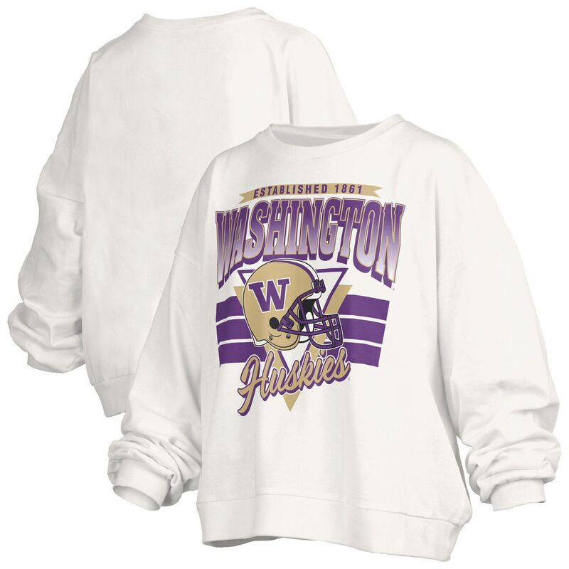 プレスボックス レディース トップス Tシャツ スウェット Women's Pressbox White Washington Huskies Oversized Janice Retro Waist-Length Pullover Sweatshirt Wsh White ホワイト