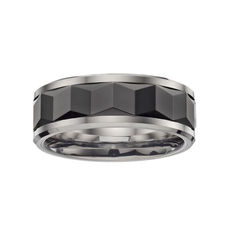 アンブランデッド メンズ アクセサリー リング Tシャツ Unbranded Stainlessteel & Black Ceramic Geometric Band - Men Black ブラック
