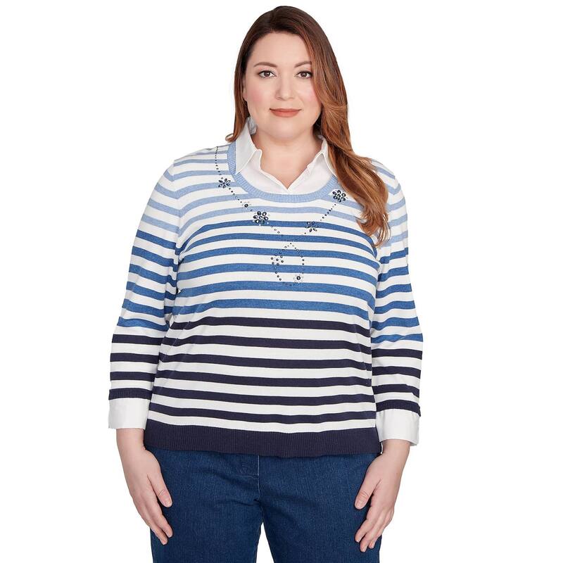 アルフレッド ダナー レディース トップス シャツ プラスサイズ セーター Plusize Alfredunner Ombre Stripe Two-in-One Sweater Navy ネイビー 12,395円