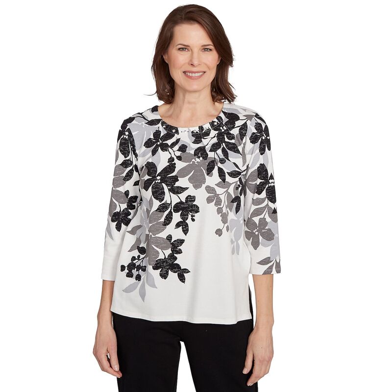 アルフレッド ダナー レディース トップス Tシャツ Women's Alfredunner Shadow Leaf Three-Quarter Sleeve Top Black And Grey ブラック