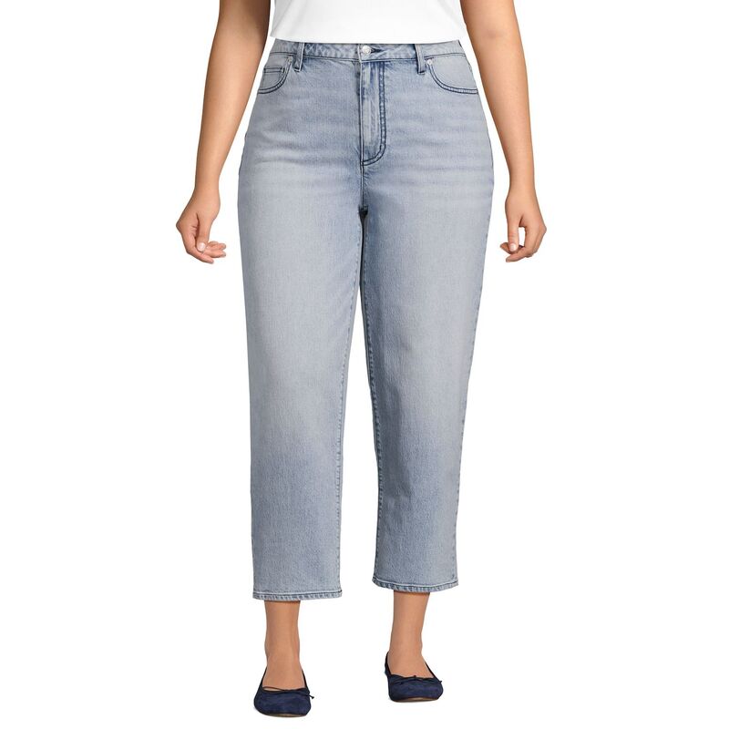 ランズエンド レディース ボトムス カジュアルパンツ プラスサイズ デニム ジーンズ Plusize Lands' End Soft Denimid Rise Relaxed Straight Crop Jeans Harlow Blue Wash ブルー