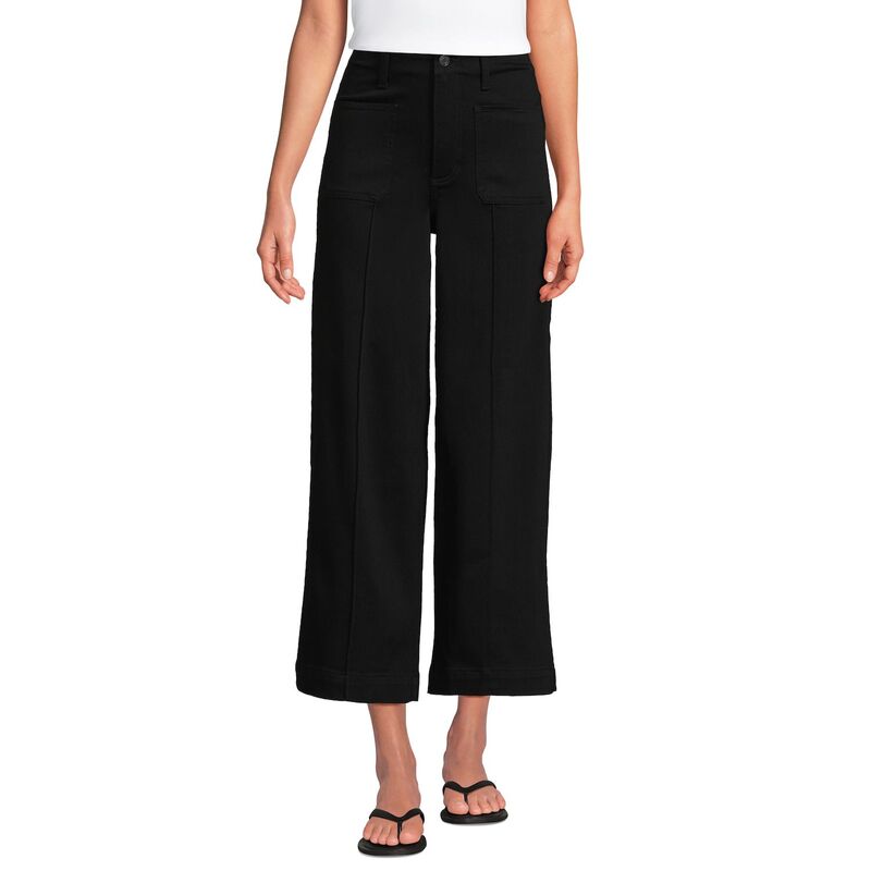ランズエンド レディース ボトムス カジュアルパンツ ワイドレッグ ジーンズ Women's Lands' End High Rise Patch Pocket Extra Wide Leg Crop Jeans Black ブラック