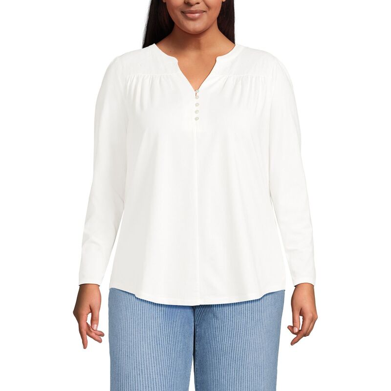 ランズエンド レディース トップス Tシャツ Vネック プラスサイズ Plusize Lands\' End Long Sleeve Button V-Neck Tunic Top Ivory アイボリー
