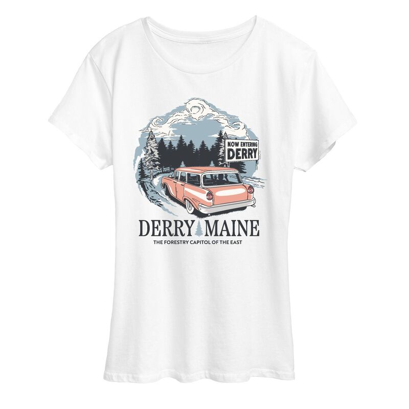 アニメキャラクター レディース トップス Tシャツ グラフィック Licensed Character Women's IT Welcome To Derry Maine Destination Graphic Tee White ホワイト