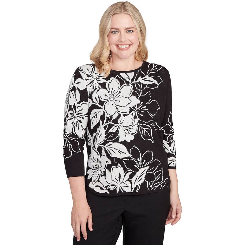アルフレッド ダナー レディース アウター ニット・セーター フラワー柄 フラワー Women's Alfredunner Dramatic Floral Jacquard Sweater Black And White ホワイト