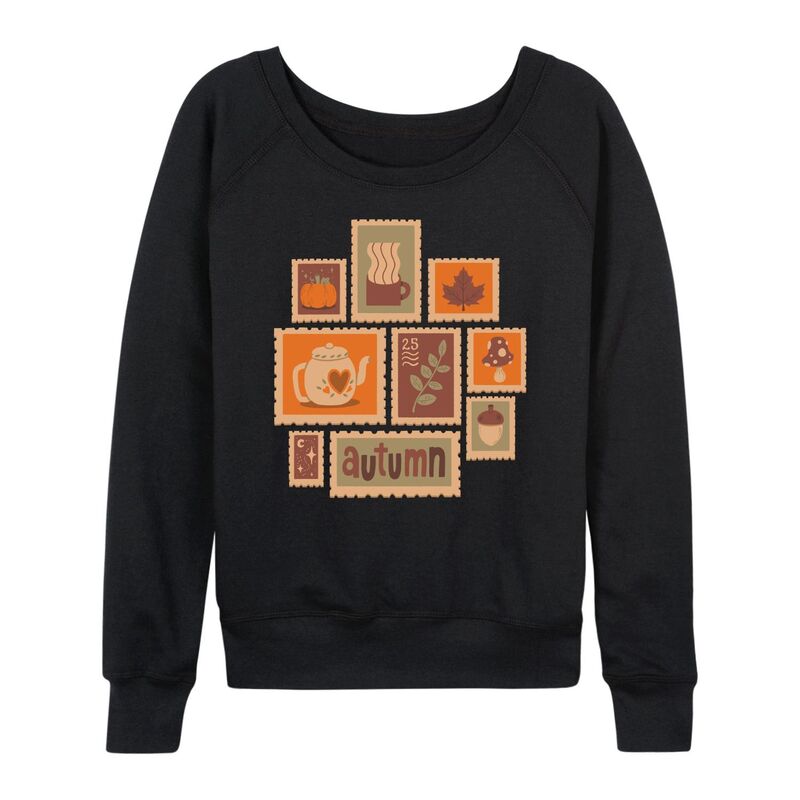 アニメキャラクター レディース トップス Tシャツ パイル Licensed Character Women's Fall Stamps Collage French Terry Long Sleeve Tee Black ブラック