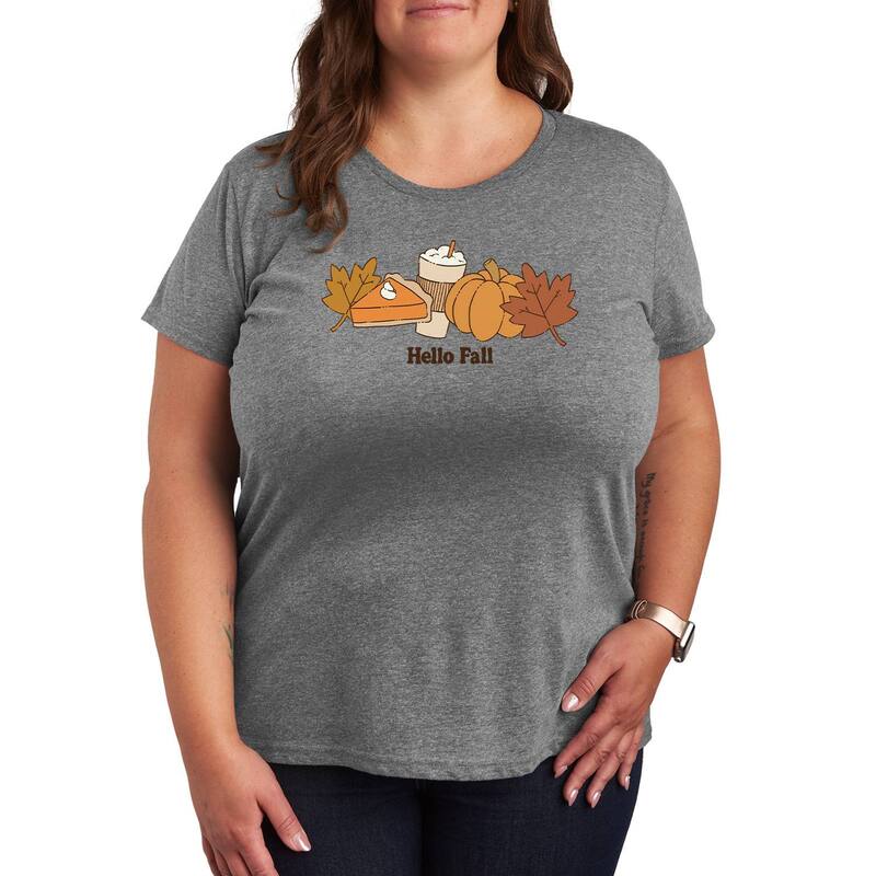 アニメキャラクター レディース トップス Tシャツ プラスサイズ グラフィック Licensed Character Plusize Hello Fall Graphic Tee Heather Gray グレー