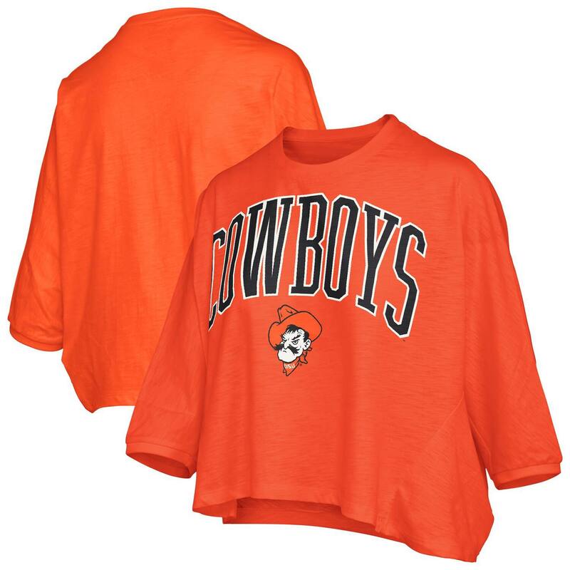 プレスボックス レディース トップス Tシャツ ミディ ロゴ Women's Pressbox Orange Oklahoma State Cowboys Midi Arch Over Logoversized T-Shirt Oks Orange オレンジ