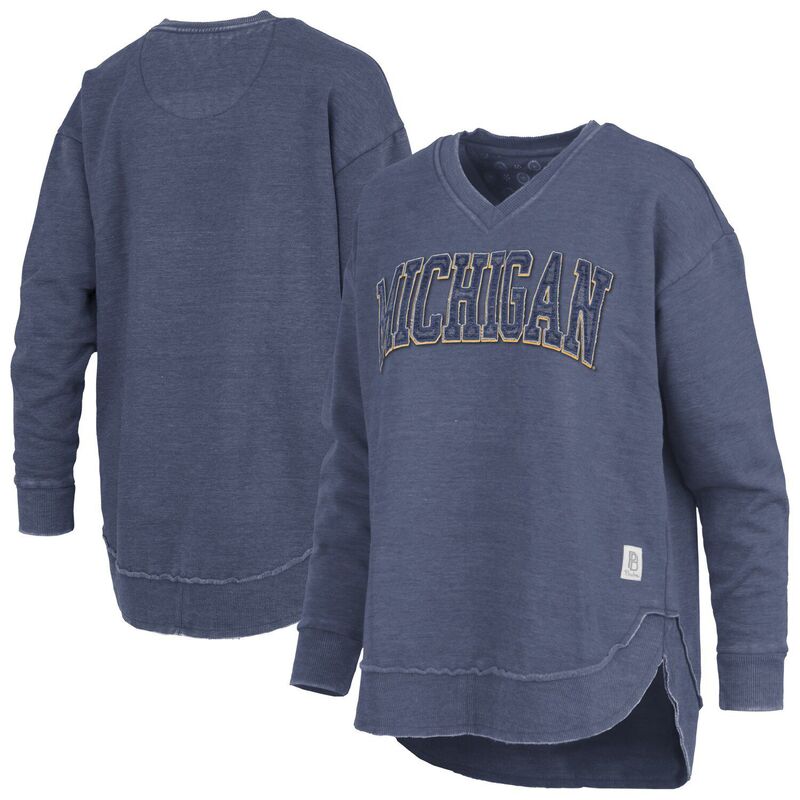 プレスボックス レディース トップス Tシャツ Vネック スウェット Women's Pressbox Navy Michigan Wolverines Westin Poncho V-Neck Pullover Sweatshirt Mic Navy ネイビー