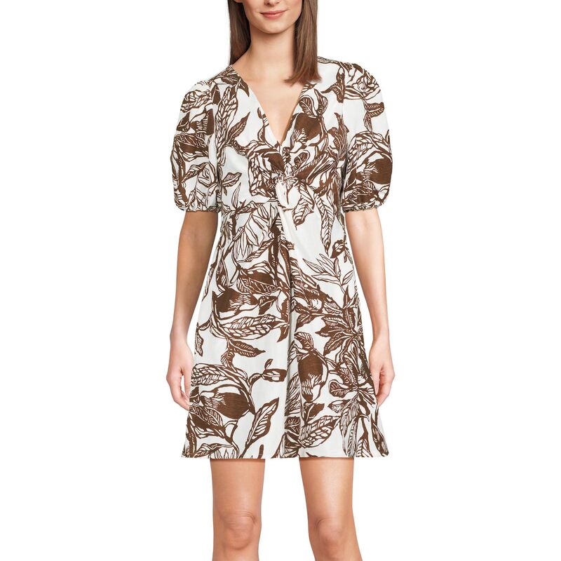 ランズ挙げ句の果て レディース トップス 衣装 Women\u0027s Lands\u0027 End Puff Sleeve Above the Knee Dress Vanilla Bark Leaves ワンピース-レディースファッション