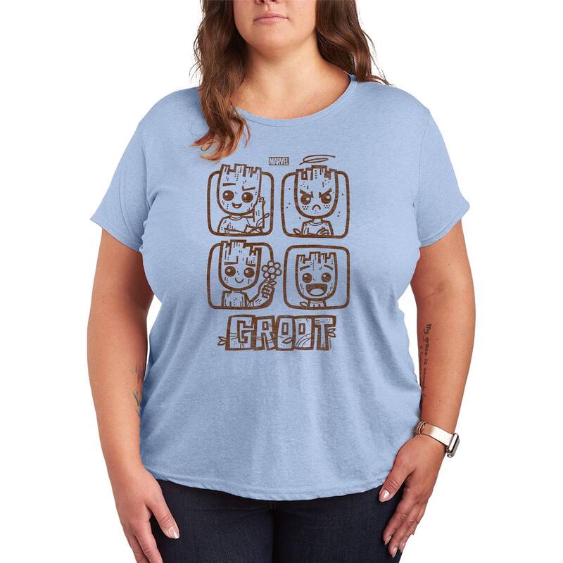 マーベル レディース トップス Tシャツ プラスサイズ グラフィック Plusize Marvel Guardians Of The Galaxy Groot Graphic Tee Heather Chambray Blue ヘザー