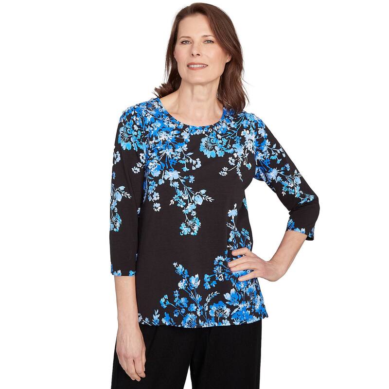 アルフレッド ダナー レディース トップス Tシャツ アシンメトリー フラワー柄 フラワー Women's Alfredunner Floral Asymmetrical Three-Quarter Sleeve Top Cobalt Blue ブルー