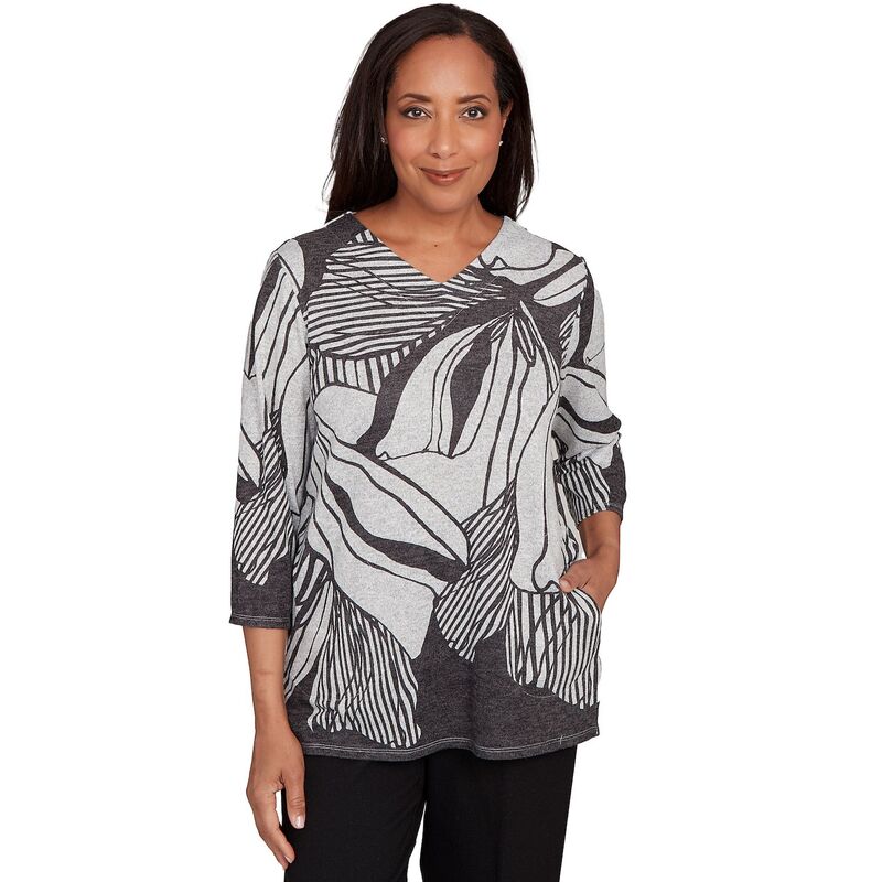 アルフレッド ダナー レディース トップス Tシャツ Vネック フラワー柄 フラワー Women's Alfredunner Abstract Floral Stripe V-Neck Top Black ブラック