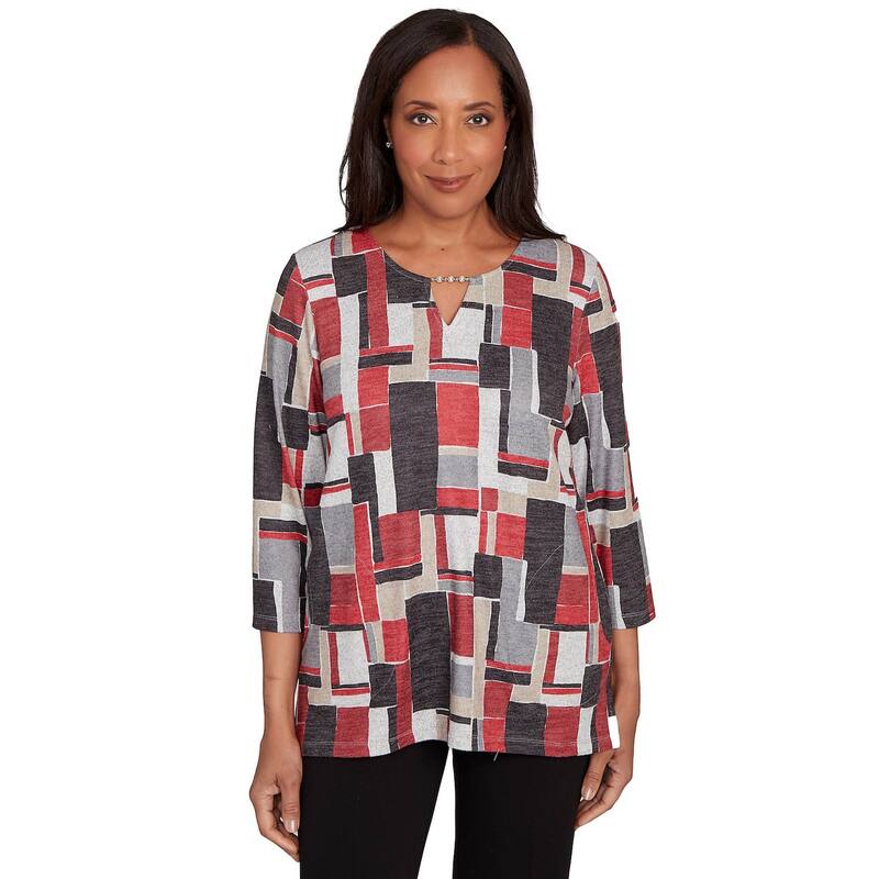 アルフレッド ダナー レディース トップス Tシャツ カラーブロック Women's Alfredunner Colorblock Split Beaded Neck Top Black Multi ブラック