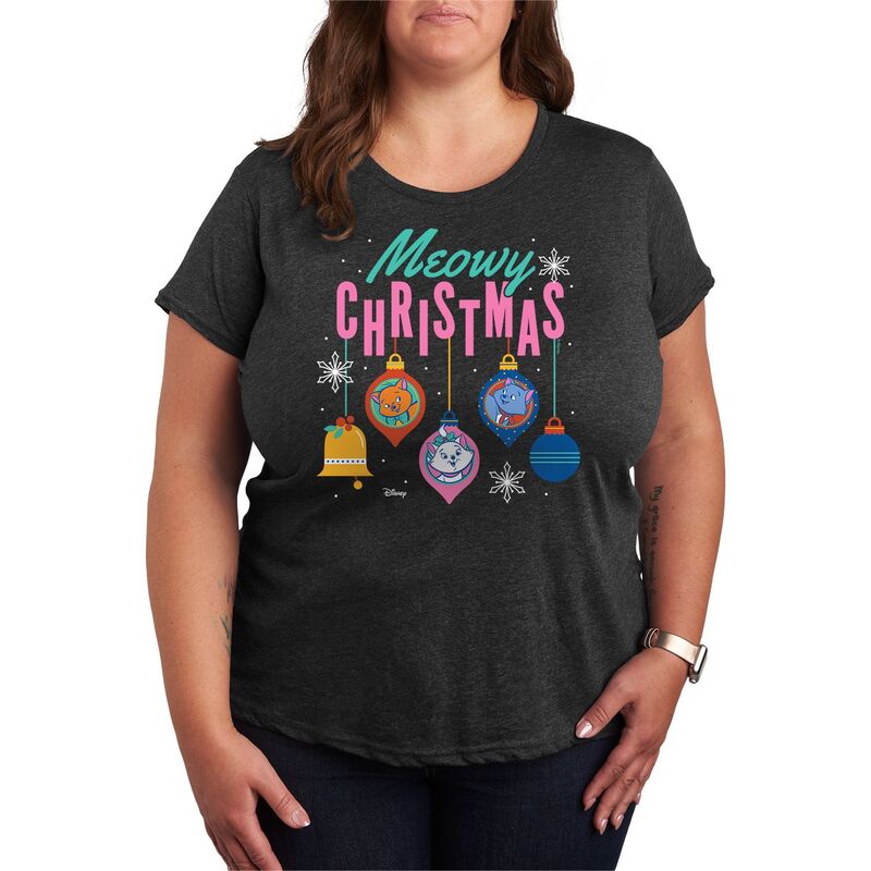 ディズニー レディース トップス Tシャツ プラスサイズ グラフィック Plusize Disney's The Aristocats Meowy Christmas Graphic Tee Heather Charcoal チャコール