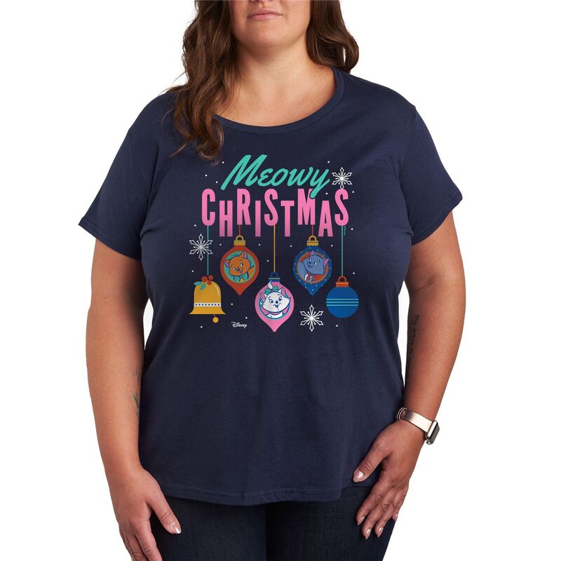 ディズニー レディース トップス Tシャツ プラスサイズ グラフィック Plusize Disney's The Aristocats Meowy Christmas Graphic Tee Navy ネイビー