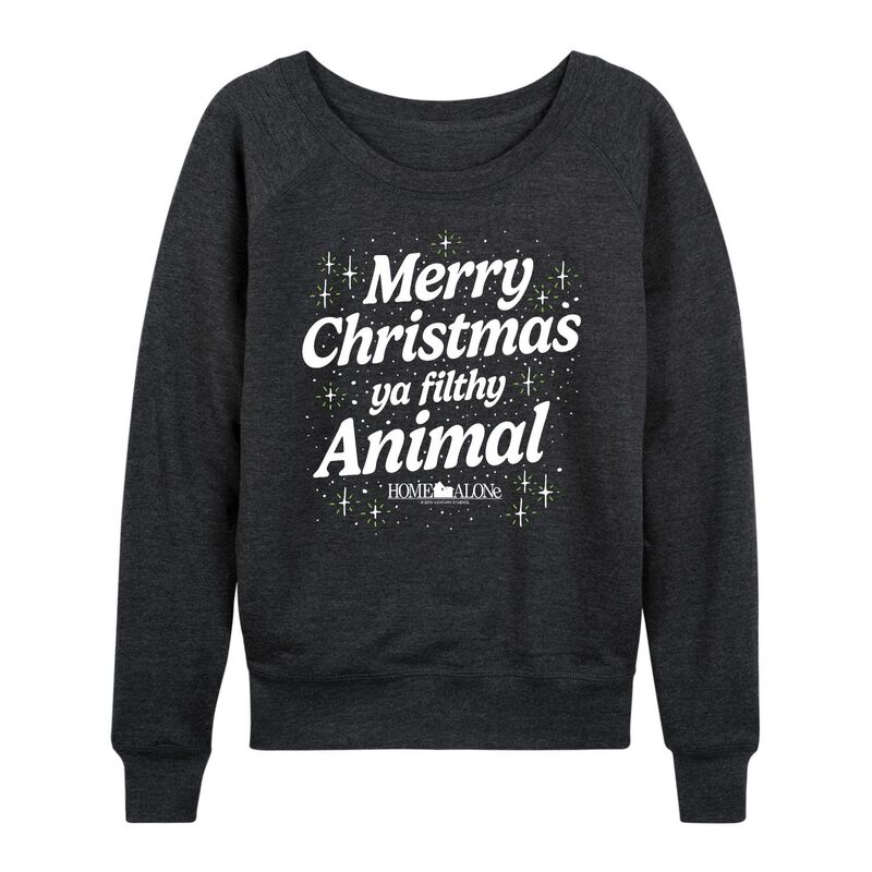 アニメキャラクター レディース トップス Tシャツ パイル Licensed Character Women's Home Alone Merry Christmas Ya Filthy Animal French Terry Long Sleeve Tee Heather Charcoal チャコール