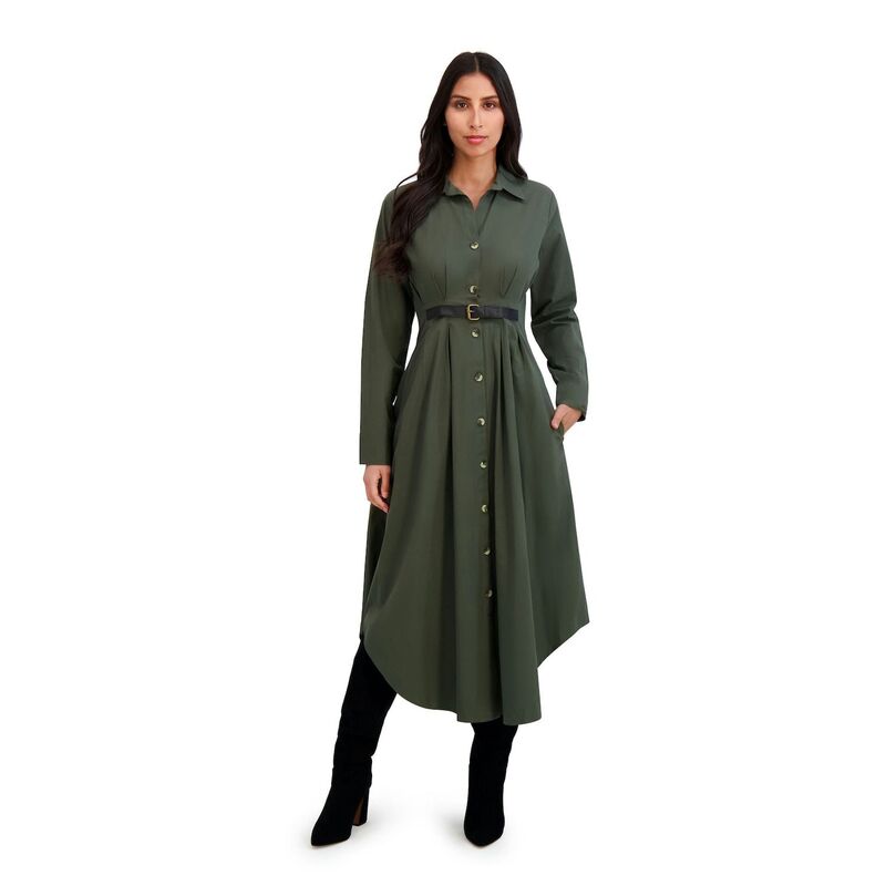 ロンドンタイムス レディース トップス ワンピース シャツ Women's London Times Beltedolman Sleeve Shirt Dress Dark Green グリーン 21,226円