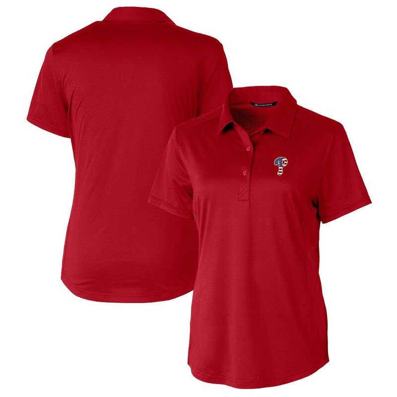 カッターアンドバック レディース トップス Tシャツ ポロシャツ ロゴ Women\'s Cutter & Buck Red Philadelphia Phillies Americana Logo Prospect DryTec Textured Stretch Polo Phl Red レッド
