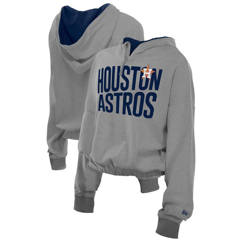 ニューエラ レディース トップス Tシャツ パイル パーカー Women\'s New Era Heather Gray Houston Astros Reversed Out French Terry Quarter-Zip Banded Crop Hoodie Ast Grey グレー
