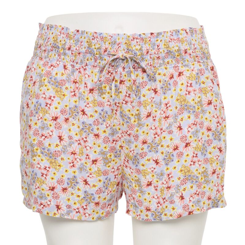 エスオー レディース ボトムス ハーフパンツ・ショーツ プラスサイズ ショートパンツ シャーリング Juniors\' Plusize SO High Rise Smocked Waist Shorts Lilac Floral ライラック
