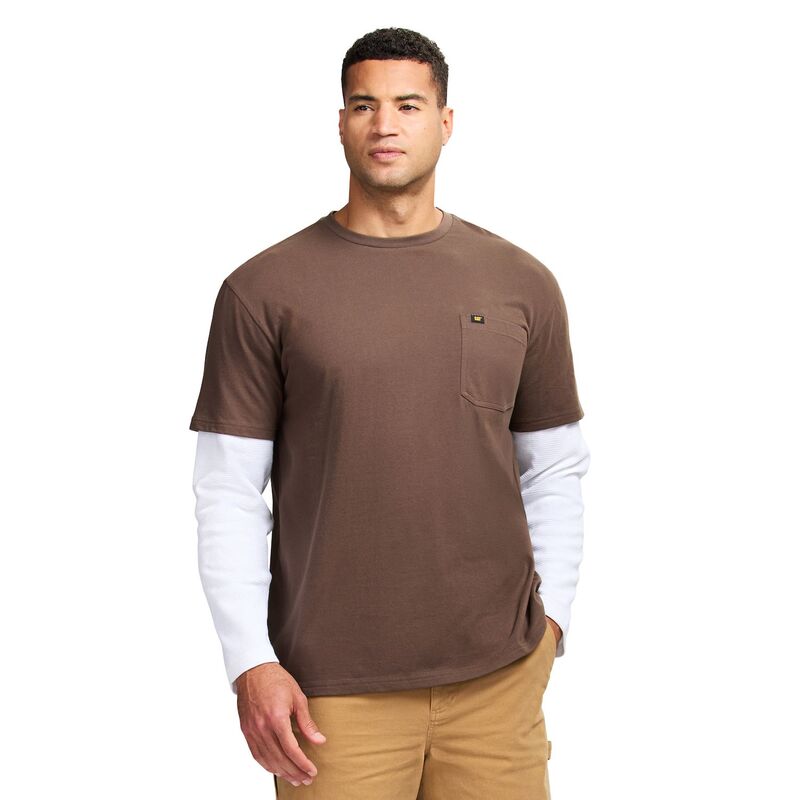 キャタピラー メンズ トップス Tシャツ Men's Caterpillar Thermal Waffle Long Sleeve Twofer Pocketee Brown ブラウン