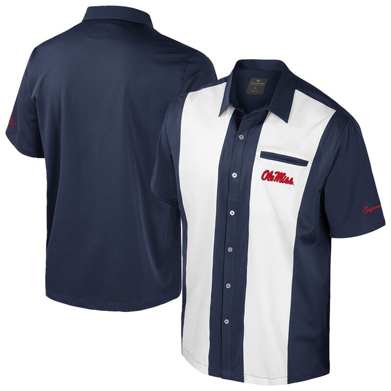 円形劇場 メンズ トップス プルオーバー Men\u0027s Colosseum Navy Ole Miss Rebelstrike Bowling Button-Up Shirt Ole Navy 米国海軍