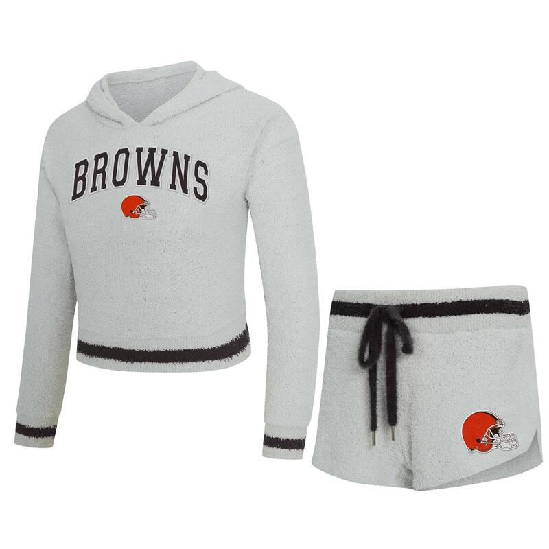 アンブランデッド レディース アンダーウェア ナイトウェア ショートパンツ パーカー Unbranded Women's Conceptsport Gray Cleveland Browns Whitley Long Sleeve Hoodie Top & Shortset Brn Grey グレー