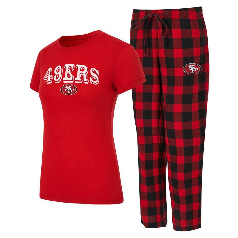 アンブランデッド レディース アンダーウェア ナイトウェア パンツ Tシャツ Unbranded Women's Conceptsport San Francisco 49ers Avondale T-Shirt & Pants Flannel PJ Set 49red レッド|ReVida 店