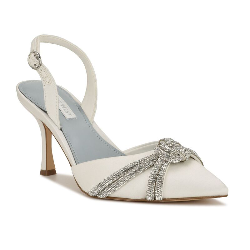 ナインウェスト レディース シューズ パンプス Nine West Deby Women's Pointed Toe Slingback Pumps White Satin ホワイト