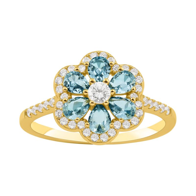 プリムローズ レディース アクセサリー リング PRIMROSE Sterling Silver Cubic Zirconia & Simulated Corundum Stone Flower Band Ringold Tone Aqua アクア